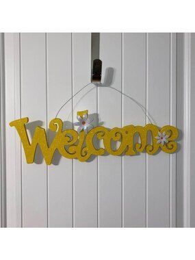 WELCOME sign hanging decoration yellow glitter letter silhouette flower decor